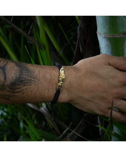 Ebru Jewelry Black Guardian Lion Diamond Woven Bracelet for men