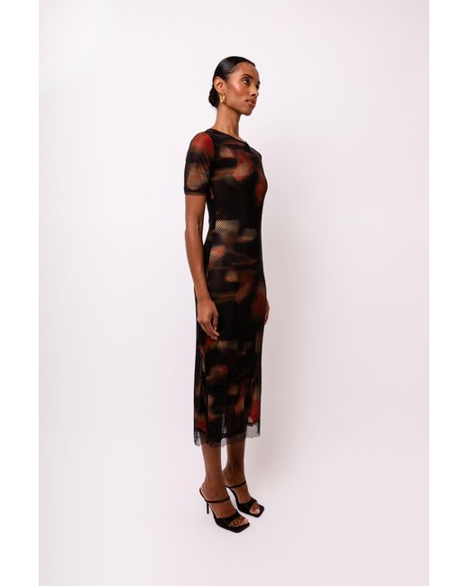 Amy Lynn White Lisbon Rhinestone Embellished Abstract Mesh Midi Dress