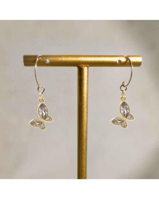 Rachel Nathan Metallic Round Hook: Baguette Butterfly Earrings
