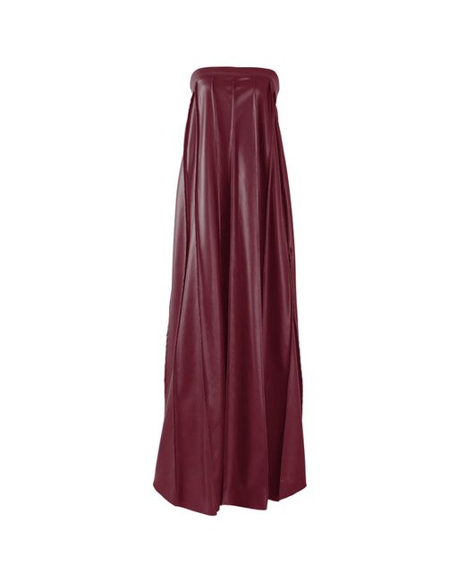 Kargede Purple Pleated Burgundy Leather Maxi Dress – Strapless Designer Evening Gown