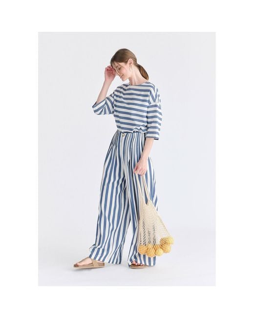 Paisie Blue Front Pleats Detail Wide Leg Trousers