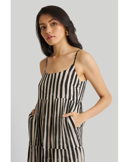 REISTOR Black Strappy Tiered Maxi Dress