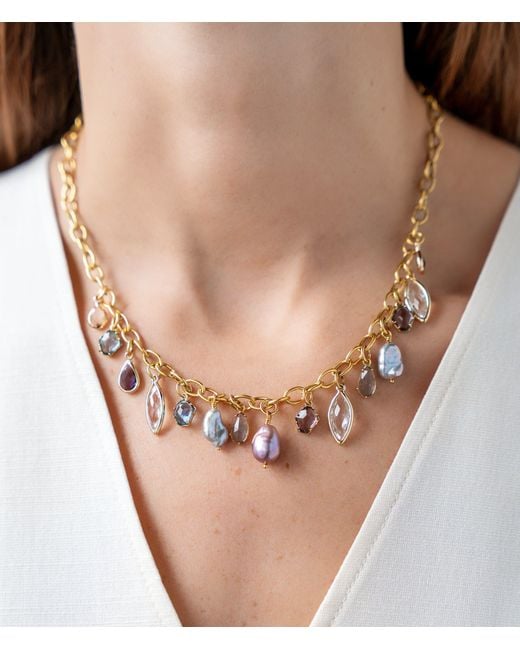 Loni Paul Jewelry Metallic Colorful Gemstone & Pearl Charm Necklace