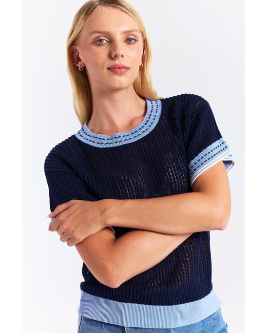 Brodie Cashmere Blue Denim Effect Trim Tee