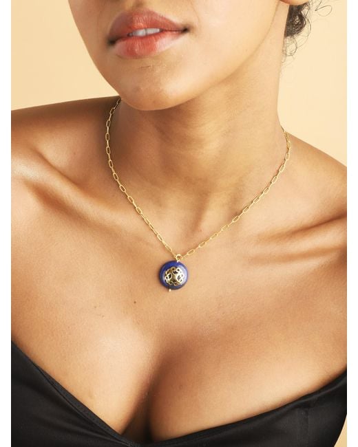 Lila Rasa Metallic Lapis Lazuli Necklace With Filigree