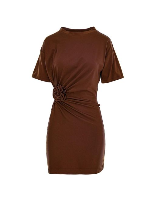 ROSERRY Brown Carmen Mini Dress With Fixed Rosette Detail