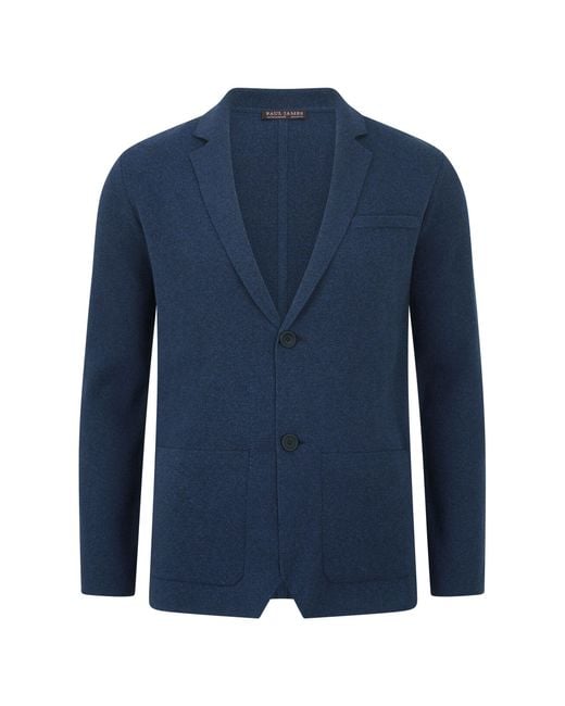 Paul James Knitwear Blue Lightweight Jaspe Cotton Albert Knitted Blazer for men