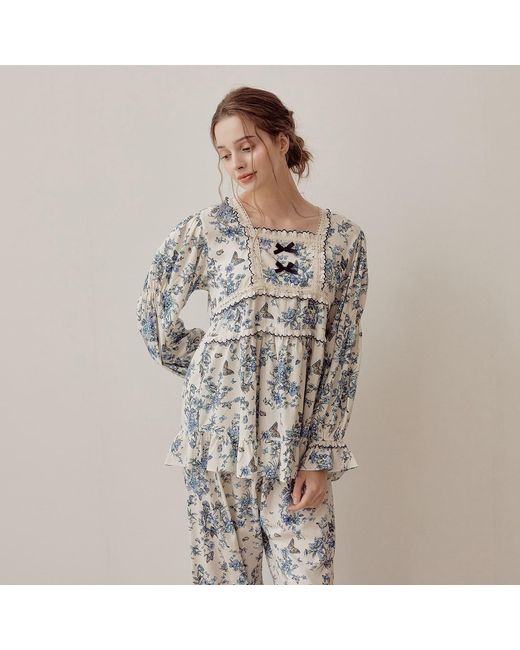 Luna Luz Blue Jardin Modal-Cotton Square-Neck Pajama Set