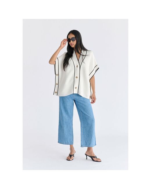 Paisie Metallic Button Details Kimono Ribbed Cardigan