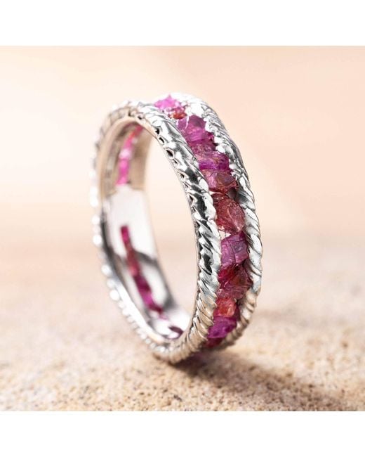 German Kabirski Multicolor Gaiete Raw Ruby Rhodium Plated Ring