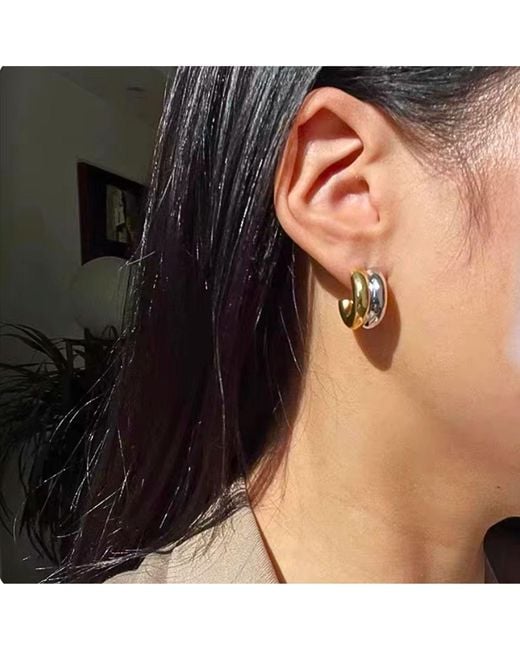 Olivia Le Metallic Santos Double Layered Huggie Earrings