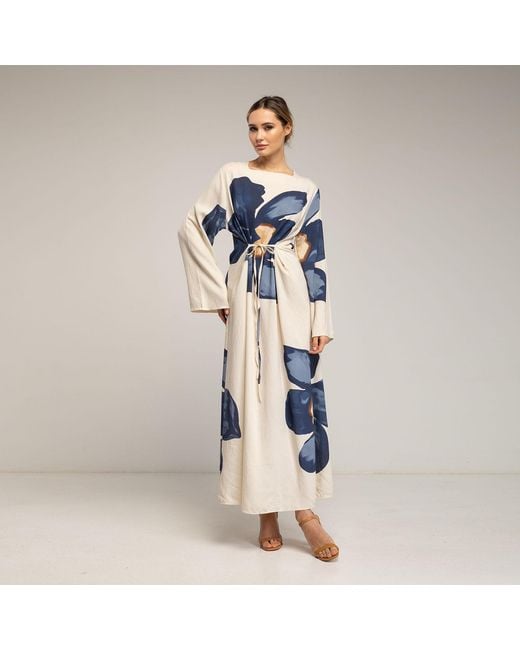 Tantra Spain Sl Blue Long Floral Dress With Square Neckline And Straps