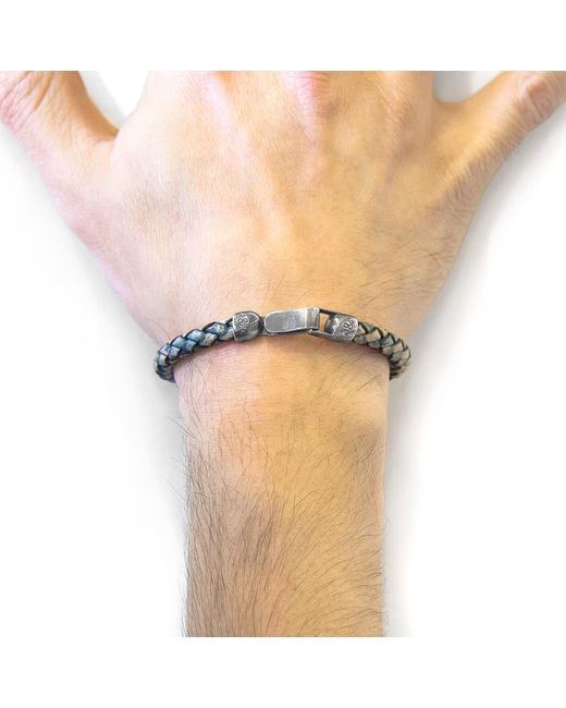Anchor and Crew Green Petrol Skye & Braided Leather Bracelet for men