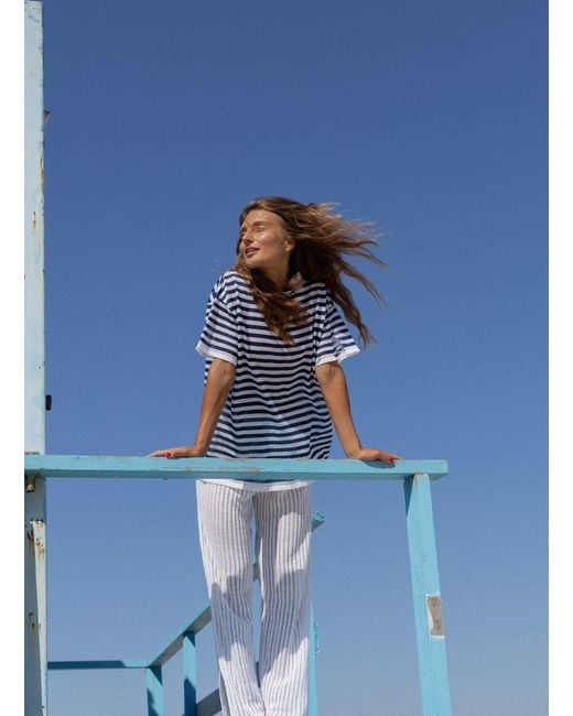SALANIDA Blue Energia Ripped Linen T-Shirt