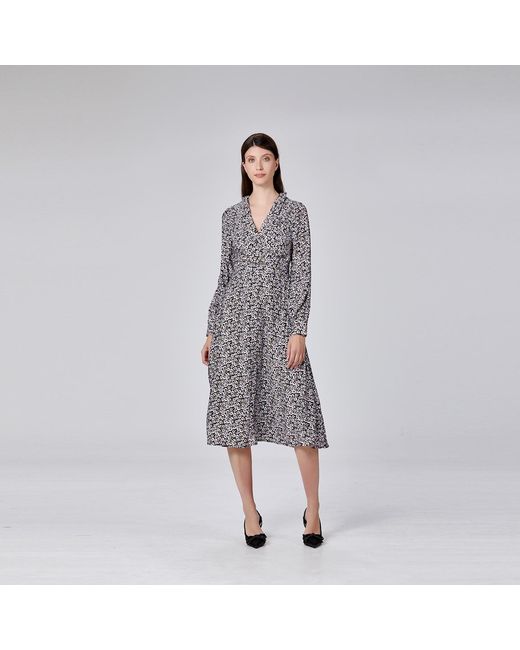 Smart and Joy Blue Cross Drape V Neckline Flared Printed Dress