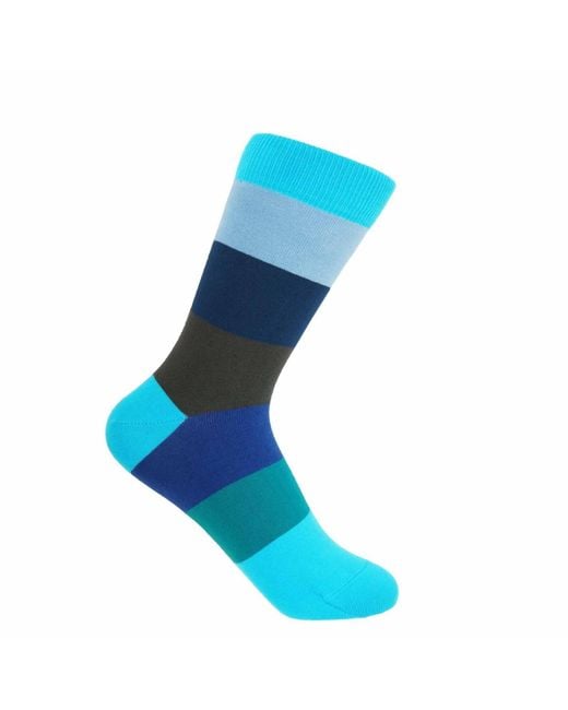 Peper Harow - Made in England Blue Block Stripe Aqua Luxury Crew & Trainer Socks Bundle