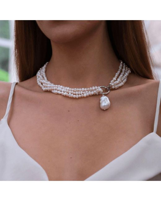 LINYA JEWELLERY Metallic Lara Multi Sand Pearl Necklace