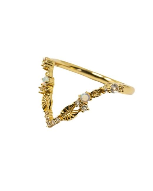 NASI SILVER Metallic Lilypad Wishbone Ring- Opal & Topaz
