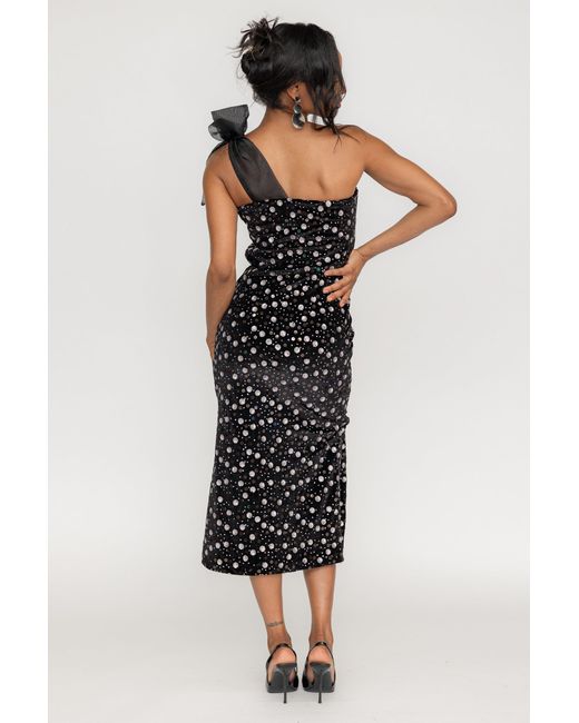 Zetaye Black Lydia Sequin One Shoulder Bow Dress