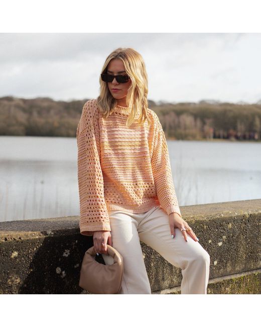 Cara & The Sky Yellow Gala Recycled Cotton Mix Crochet Wide Sleeve Jumper