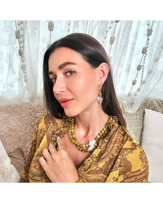 Farra Metallic Opal With Baroque Pearls Double Layers Necklace