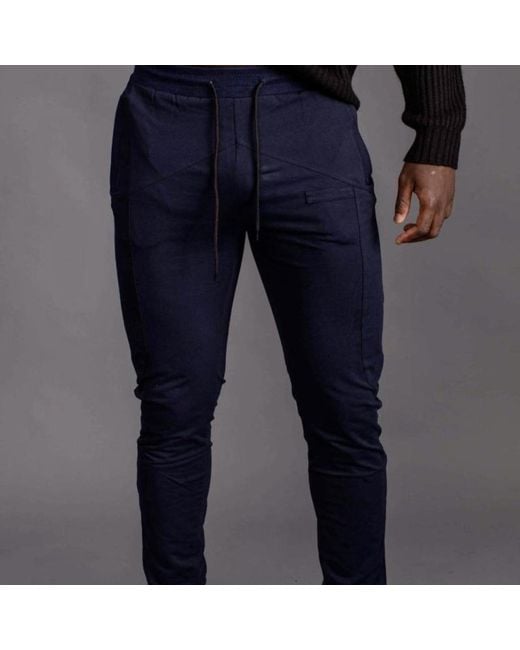 Chuks Collins Blue Geo Cut Sweat Pants-- Diffusion Collection for men