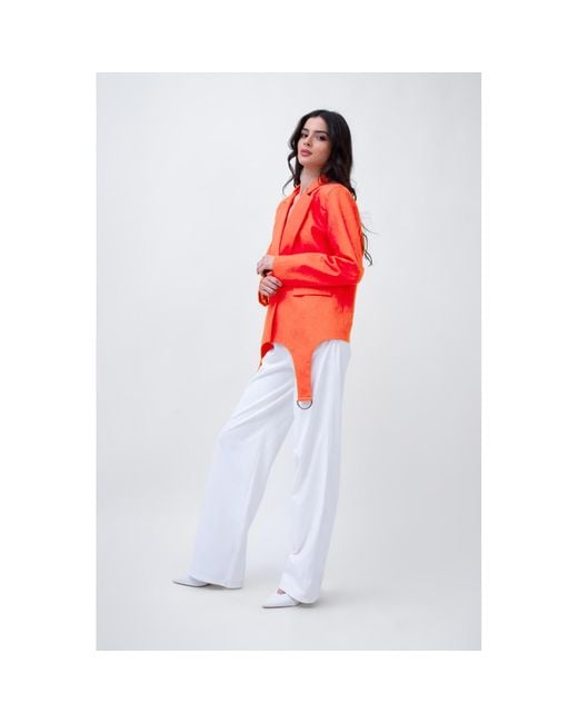 BLUZAT Orange Denim Blazer With Decorative Rings