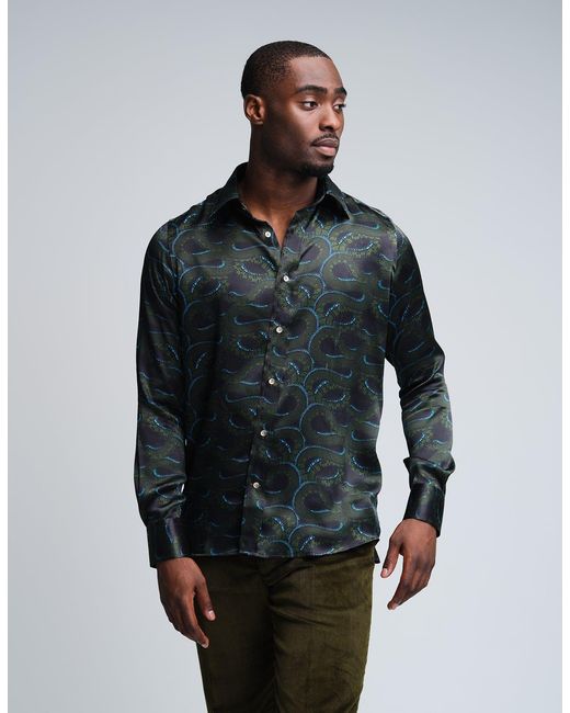 Gresham Blake Green Midnight Snakes Silk Shirt for men