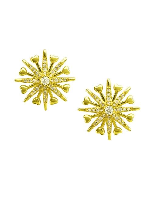 Maison De Gala Metallic Tone Heart-Ray Starburst Stud Earrings With Pavé Crystals