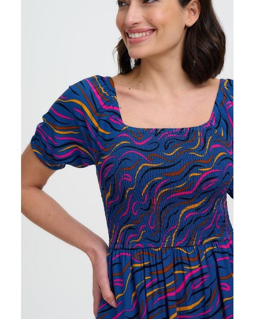 Sugarhill Blue Jolene Shirred Midi Dress Bright, Jazz Waves