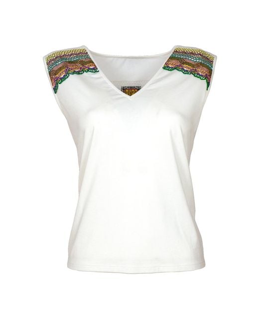 Lalipop Design White Sleeveless Blouse With Colorful Accessories On The Yoke