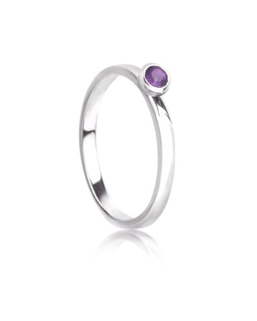 The Jewellery Store London White February Birthstone Stackable Ring With Amethyst Gemstone