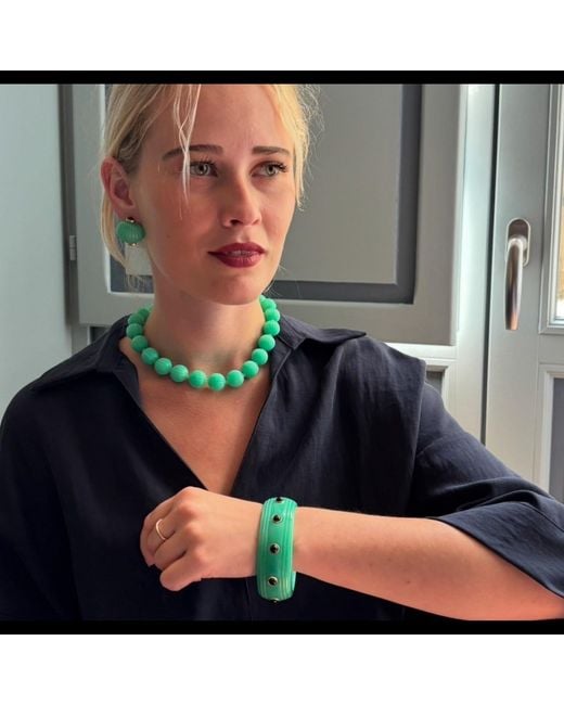 Michael Nash Jewelry Green Rosa Jade And Onyx Resin Bangle