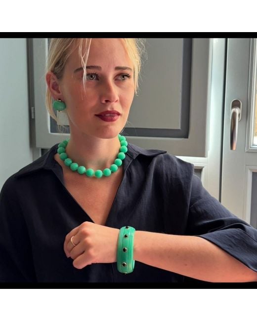 Michael Nash Jewelry Green Rosa Jade And Onyx Resin Bangle
