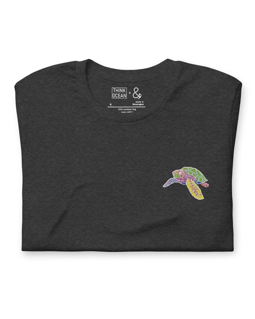 Anchor and Crew Black Heather Think Ocean Turtle Fluorescence Cotton Embroidered T-Shirt