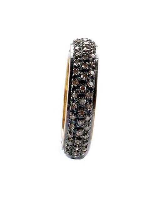 Artisan Black Natural Pave Diamond 18k Gold 925 Sterling Silver Vintage Style Band Ring Jewelry