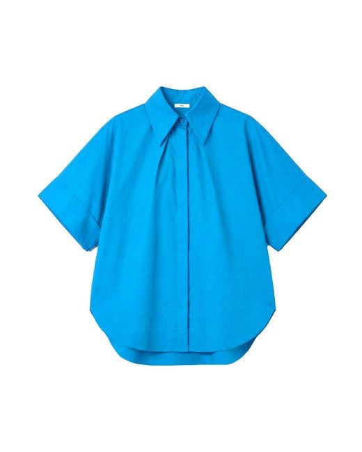 Arto. Blue Be Bright & Excited Cuff Short Sleeve Flared Shirt
