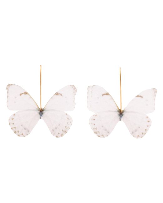 Oana Savu White Bridal Silk Butterfly Dangle Earrings