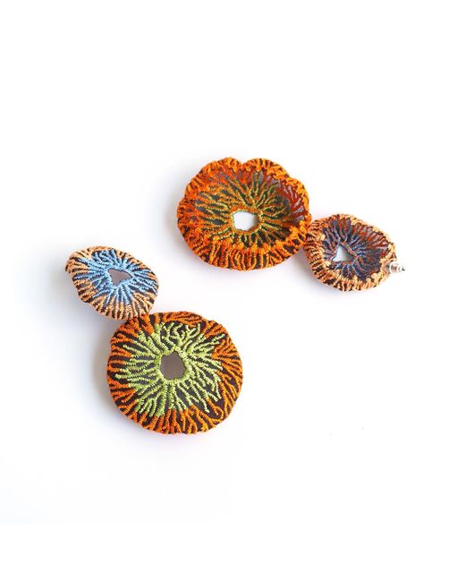 Nana Watanabe Green Coral Egg Embroidery Earrings