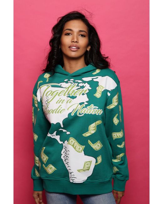 Miracles Manifester Green Manifestation Embroidered Hoodie With Rhinestone Design