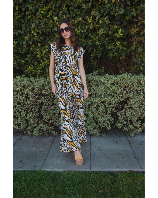 Jennafer Grace Metallic Saffron Zebra Tunic & Palazzo Set