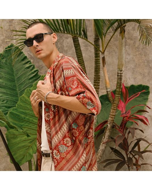 ORIGIN OF HEARTS Brown Neutrals Imai Contemporary Satin Kimono Co-Ord for men