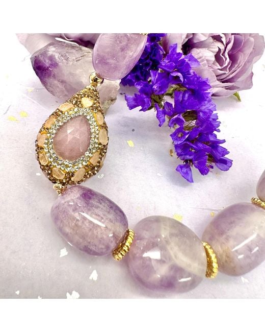 Farra Pink Amethyst With Rhinestone Chunky Statement Necklace