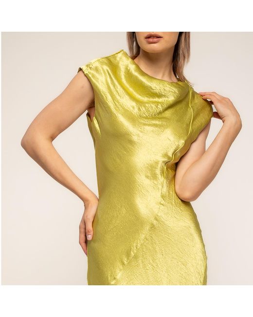 Tantra Spain Sl Yellow Midi Dress With A Silk-Textured Boat Neckline And An Asymmetrical Hem