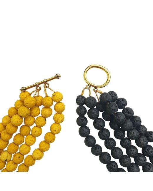 Way to Chic Multicolor Lava Statement Necklace With Antique Light Brooch As Central Pendant