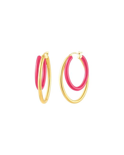 Gold & Honey Pink Double Oval Enamel Hoop Earrings