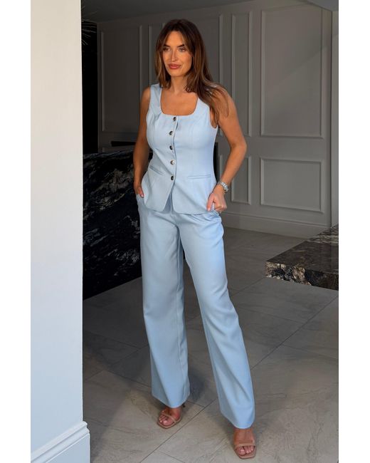Girl In Mind Blue Jo Pleat Detail Tailored Trouser Sky