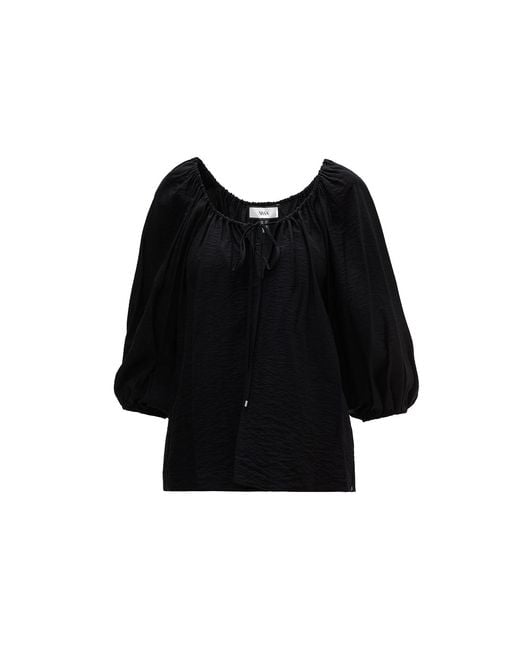 Nissa Black Puff-Sleeve Viscose Top