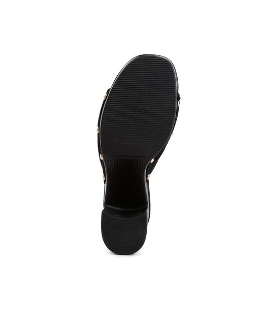 Rag & Co Black Cartera Soft Suede High Block Heel Clogs