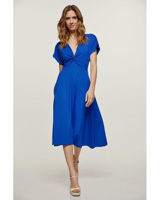 Conquista Blue Royal Knot Detail Midi Dress